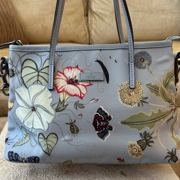 Gucci Handbags - Gucci Blue Floral and Butterfly Print Tote